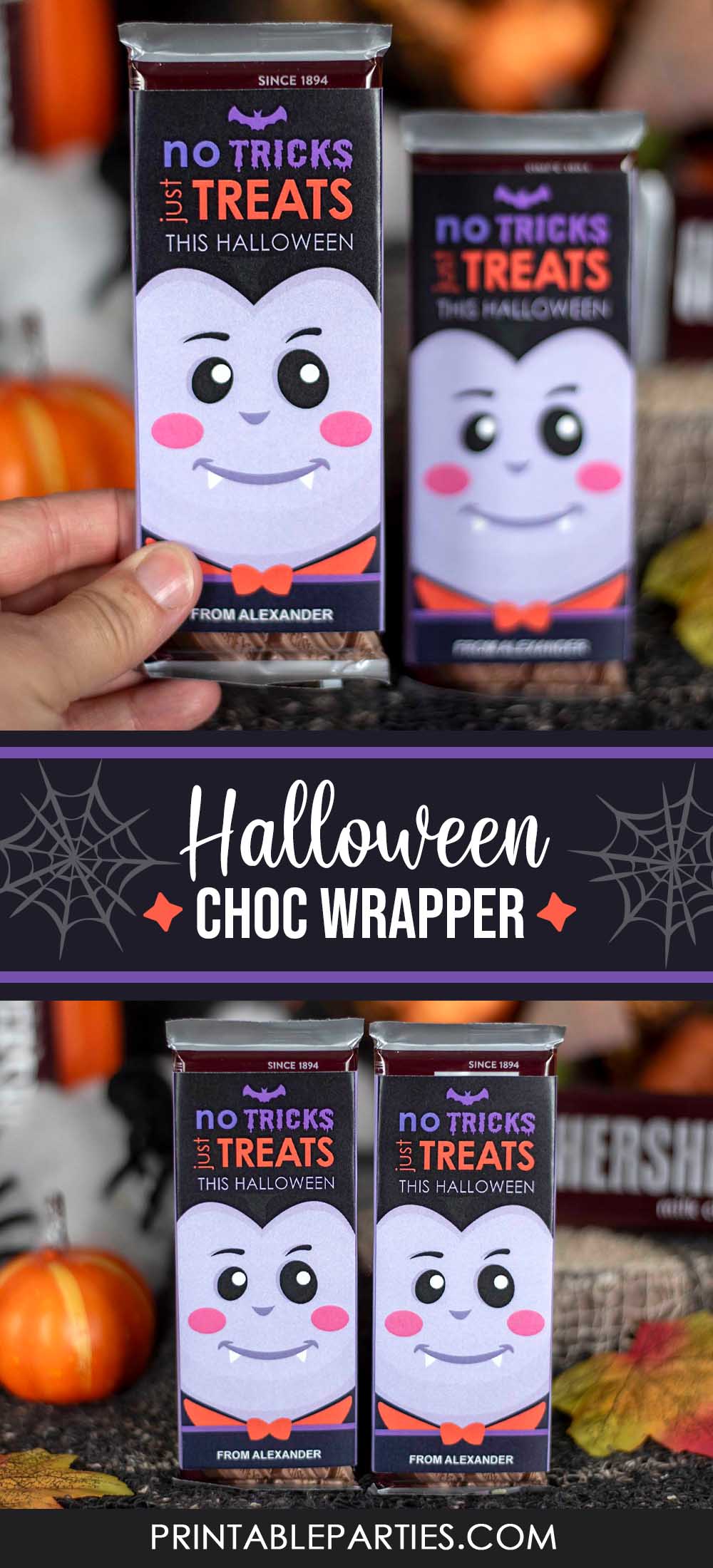 printable Halloween candy bar wrappers, dracula design